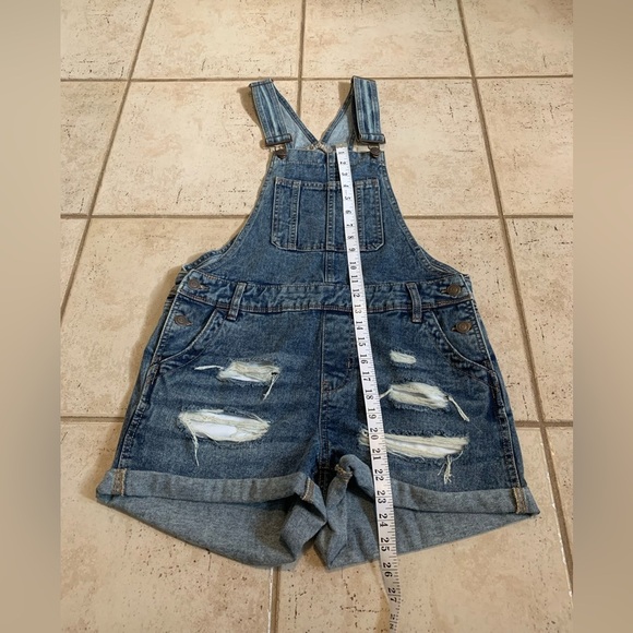 Bluenotes Distressed Denim Short Overalls M/M Medium Blue Jean Shortalls - Picture 7 of 8